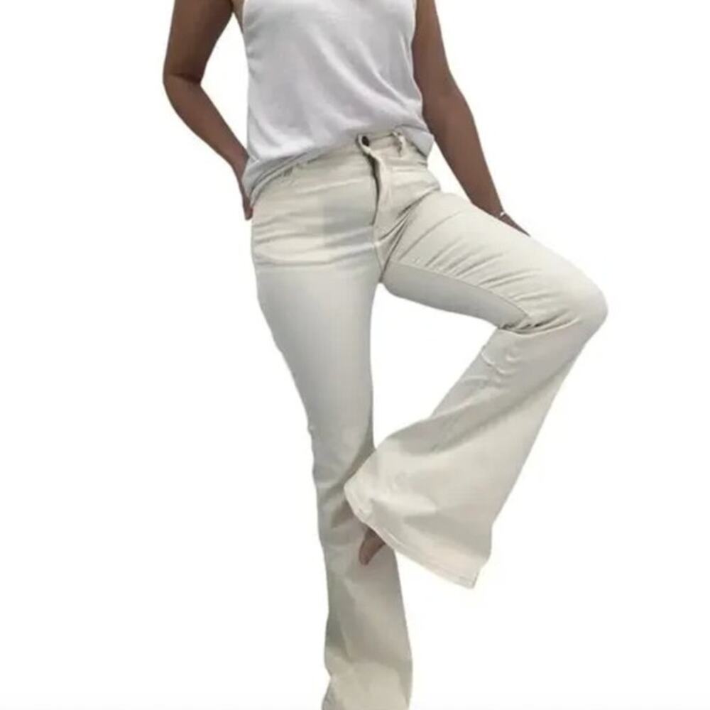 FREE PEOPLE Sandrine Rose High Rise Super Flare Jeans Size 25 Alps Cream